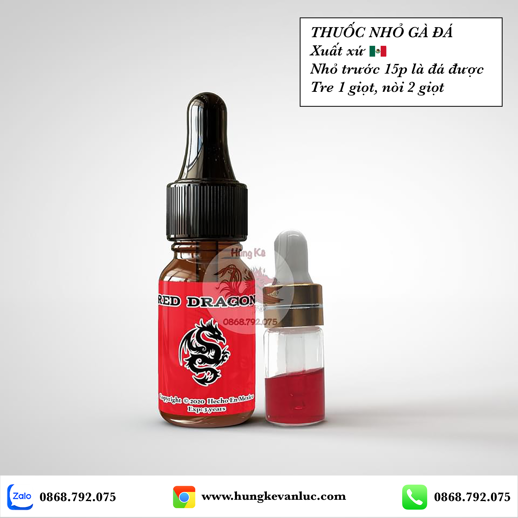 Thuốc nhỏ gà đá Red Dragon (Rồng đỏ) - Xuất xứ MEXICO - Giúp gà TĂNG BO LỚN, CHỐNG ÓI, TẢI CỰA, CỰC KỲ LỲ ĐÒN - Nguyên chất Chính Hãng - Chiết Lẻ 1cc