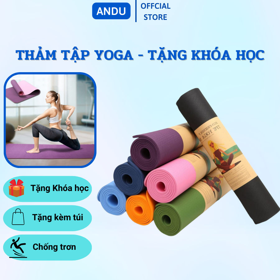 Thảm Tập YOGA - GYM- Thể Dục TPE 2 Lớp Cao Su Non Chống Chấm, Chống Trơn Trượt + Túi Đựng - Tặng Kèm Khóa Học Yoga Online