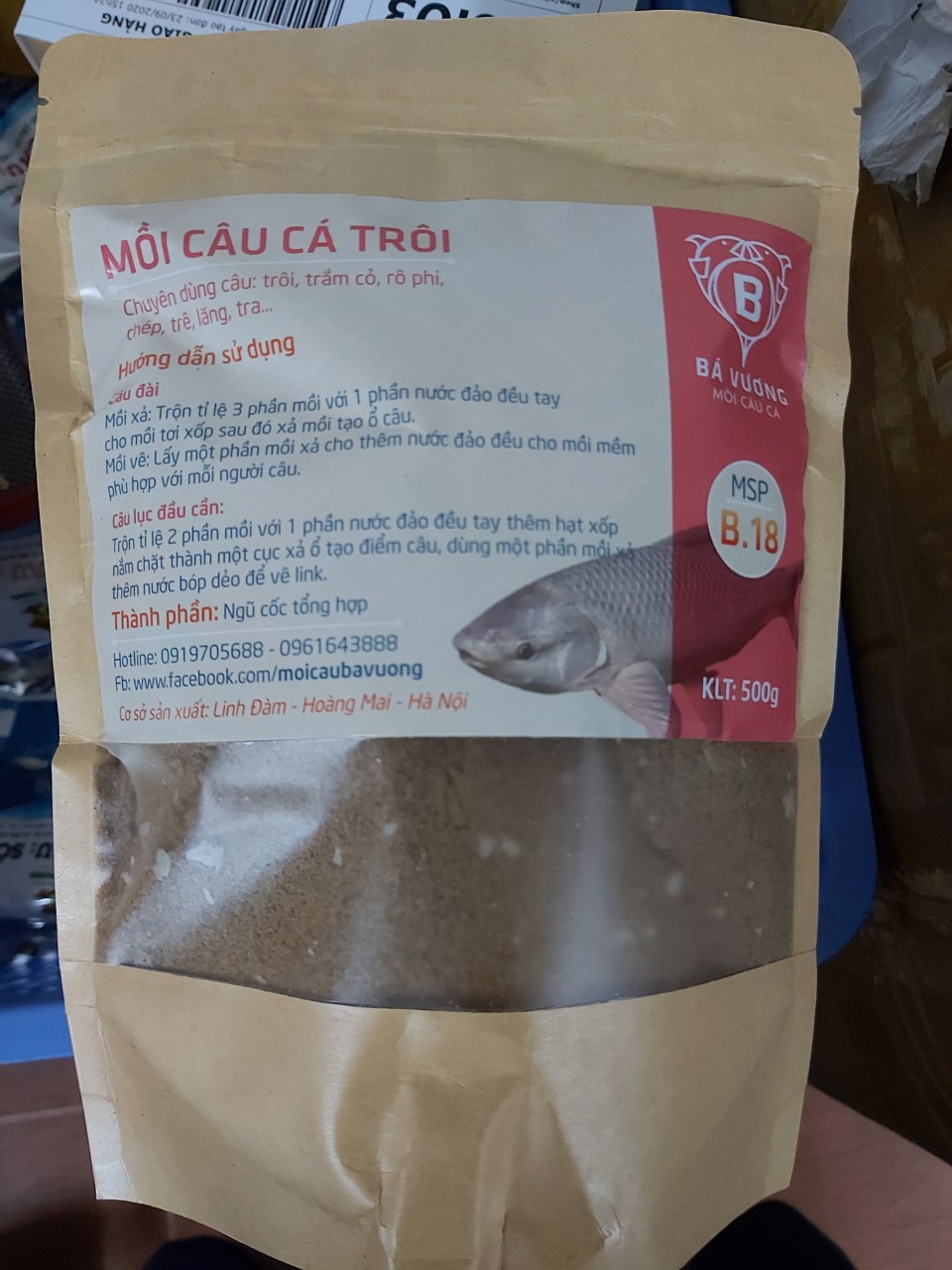 Mồi câu cá trôi B18 (500g) - chuyên câu cá trôi - Mồi câu Bá Vương