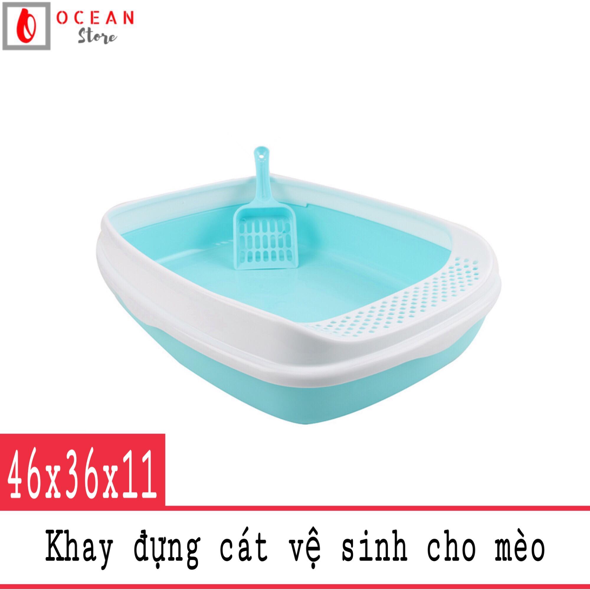 Khay đựng cát vệ sinh cho mèo 1-3kg hình chữ nhật kèm xẻng - Phụ kiện thú cưng K01 (màu ngẫu nhiên)