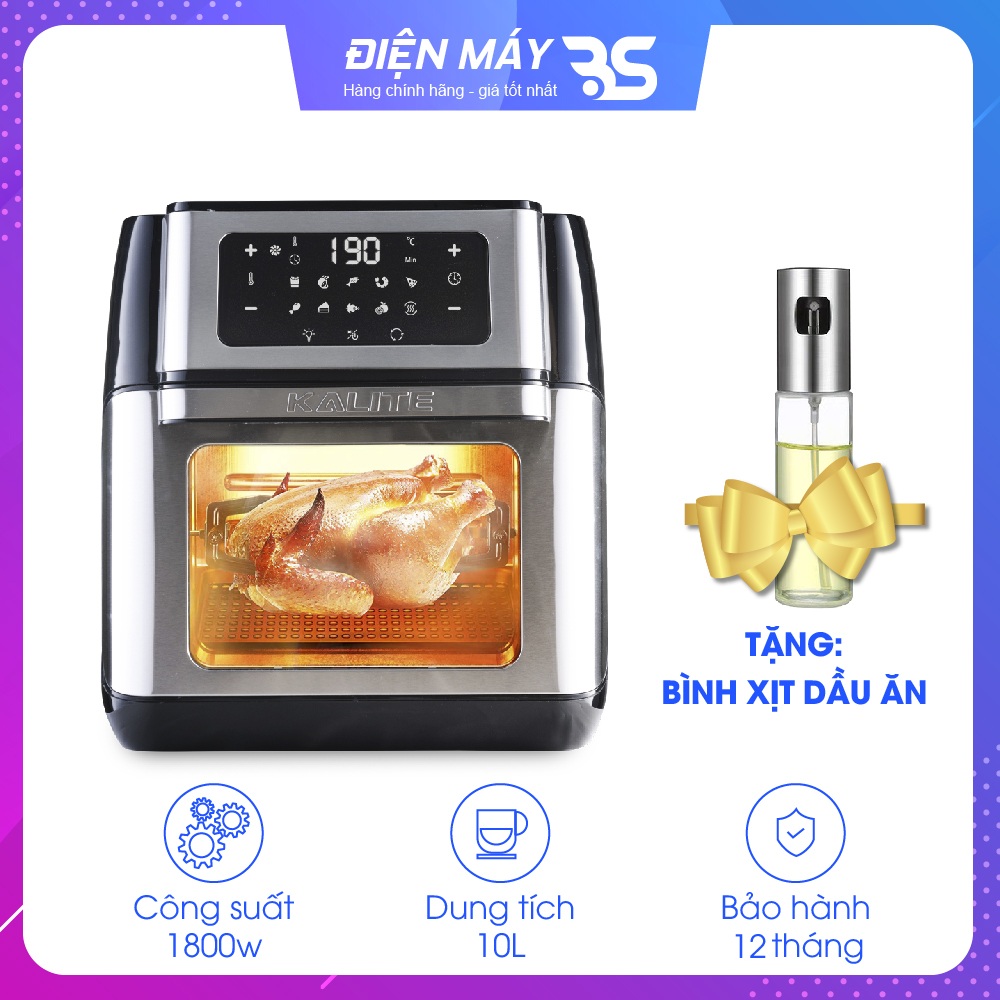 Nồi chiên không dầu Kalite Q10, công suất 1800W, dung tích lớn 10L, bảng điều khiển LED hiện đại