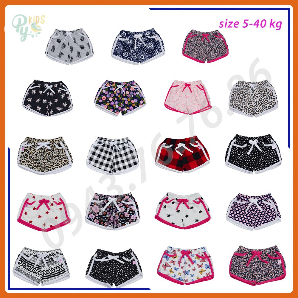 Quần sort cotton cho bé gái 5-42 kg, viền 2 bên, quần mổ túi phối nơ giữa hàng đẹp mẫu mới 2021