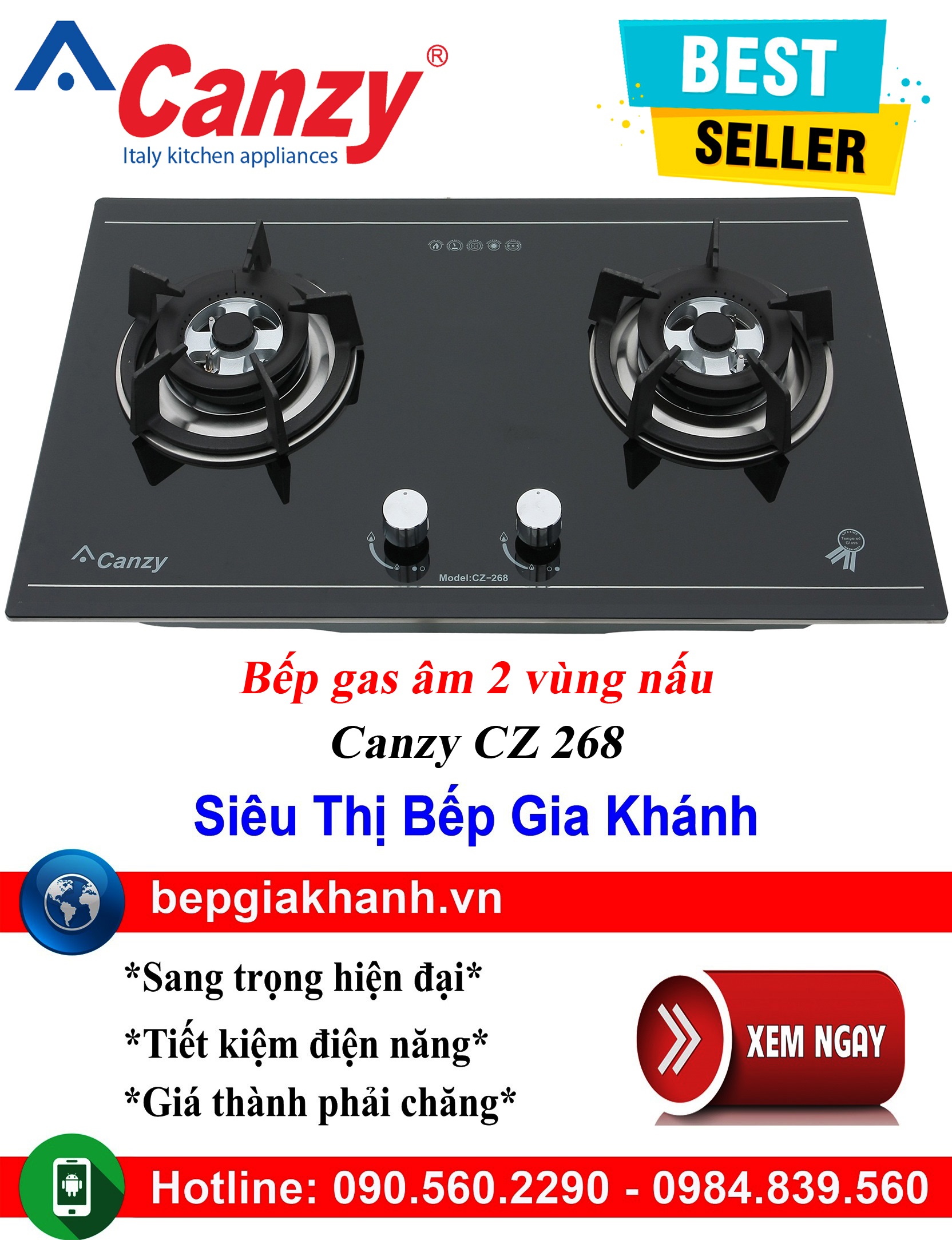 [HCM]Bếp gas âm 2 vùng nấu Canzy CZ 268, bếp gas, bếp gas đôi, bếp gas đơn, bếp gas âm, bếp ga, bếp ga đôi, bếp ga đơn, bếp ga âm, bep ga, bep gas