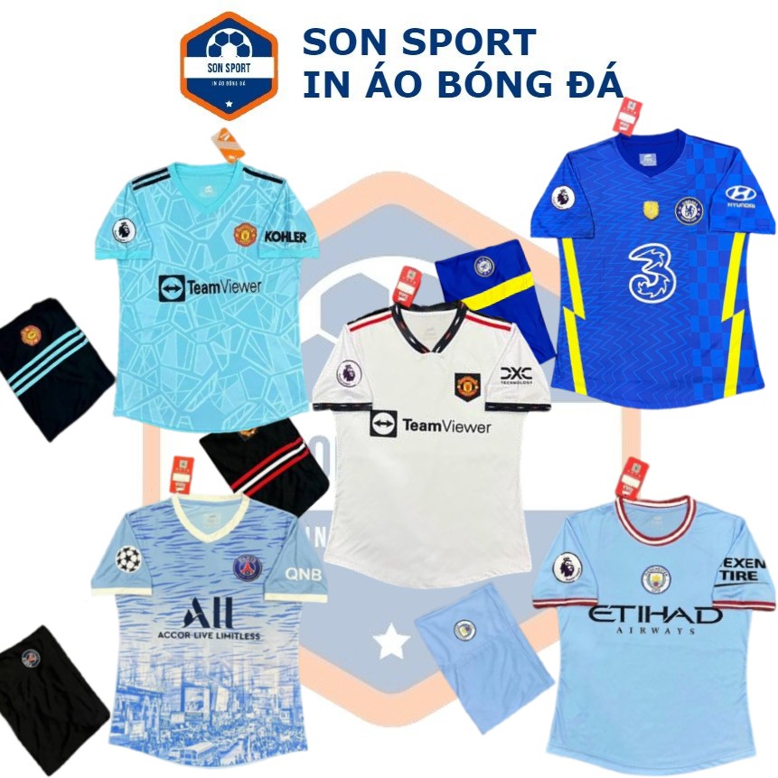 Bộ quần áo bóng đá trẻ em thun thái clb mu, mancity, chelsea, psg..
