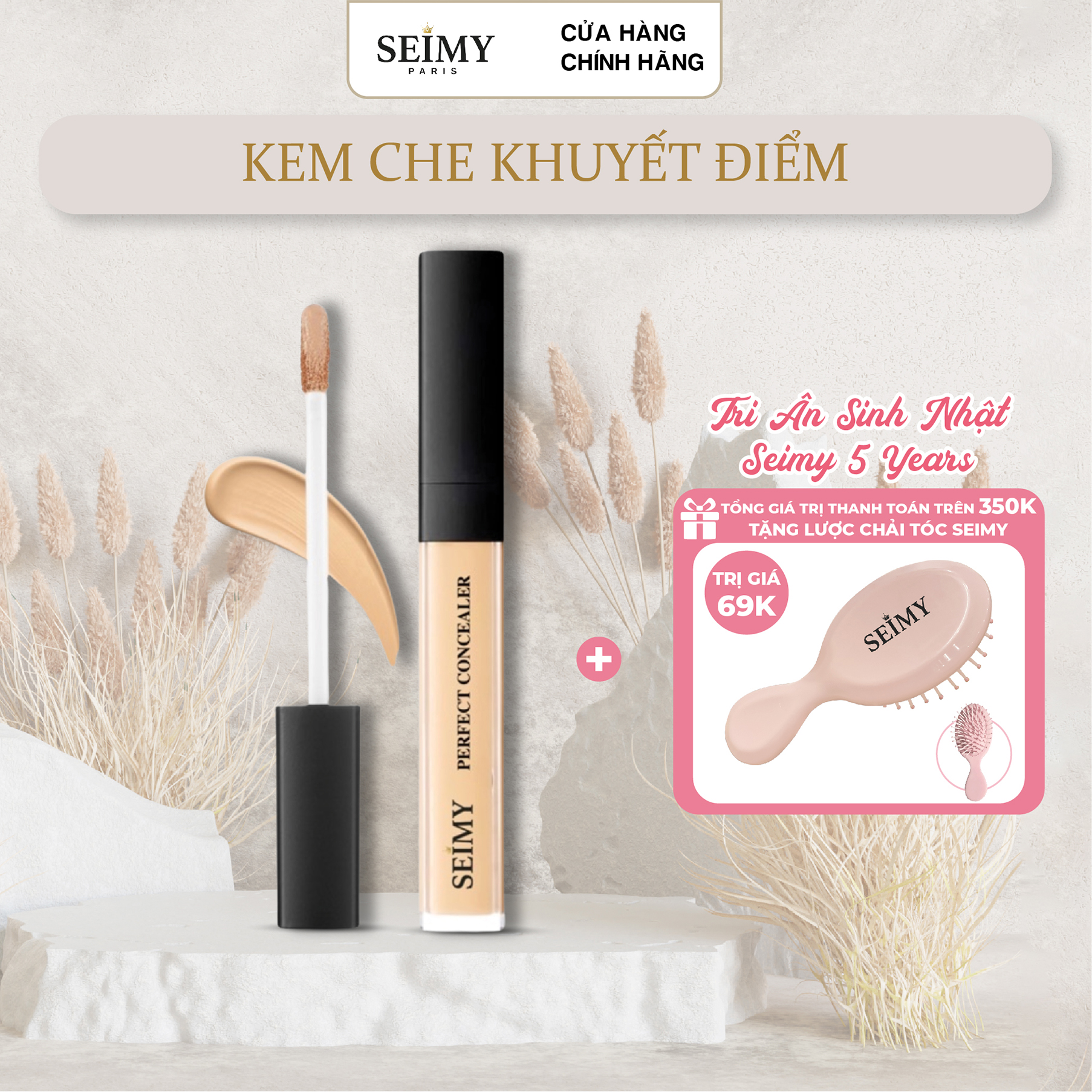 Kem che khuyết điểm seimy - perfect concealer chống thấm, chống nắng spf 50+ gồm 3 màu tông da, lâu trôi, độ che phủ cao
