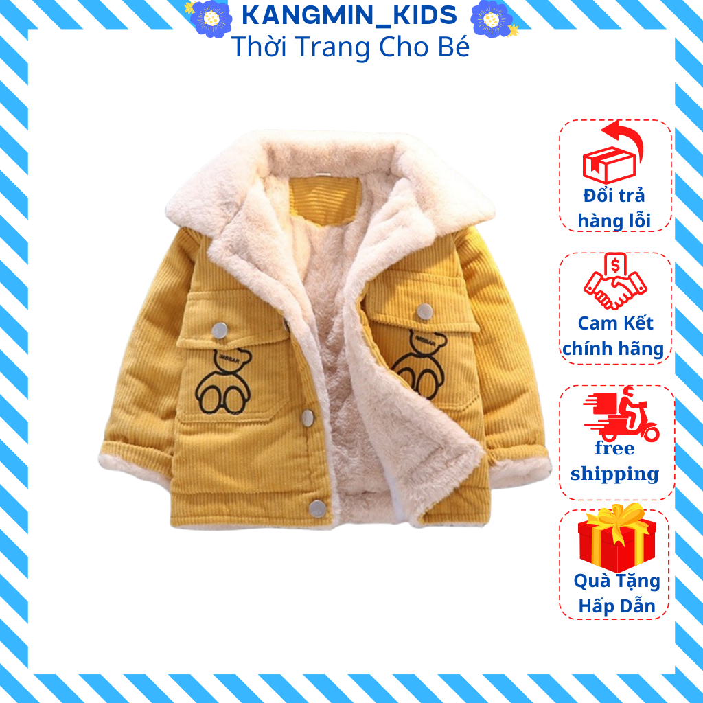 Áo Khoác Lót Lông Chất Nhung Tăm Thêu Chú Gấu Cho Bé Trai Cực Chất từ 6kg đến 28kg BINBON KIDS