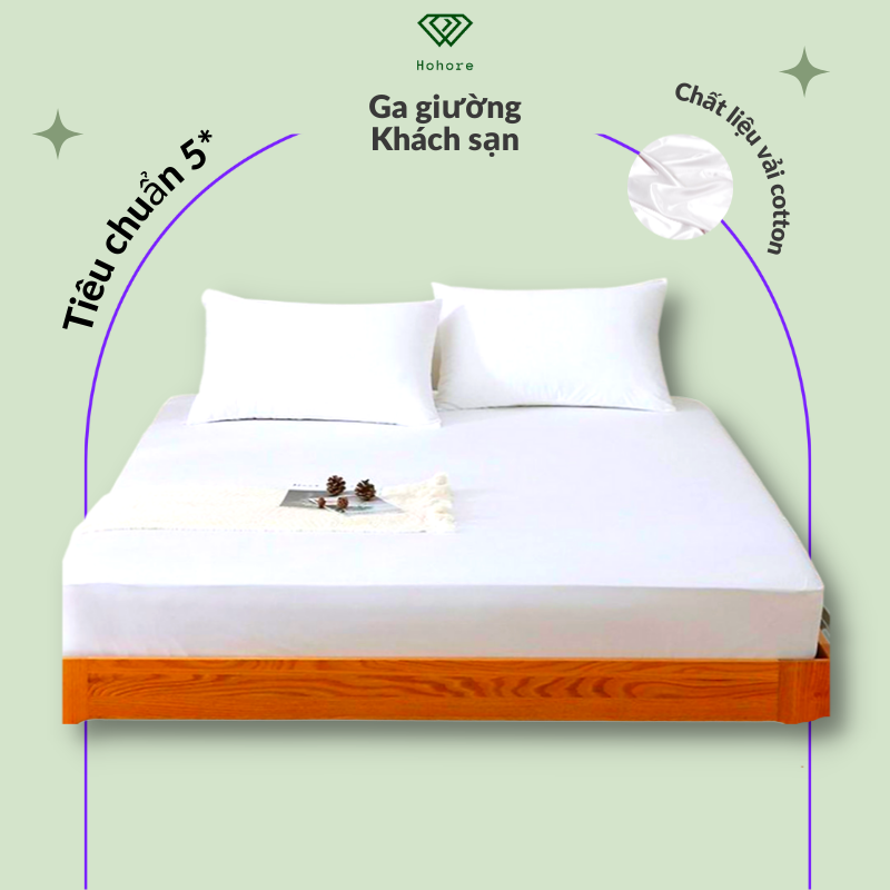 Ga giường khách sạn Riotex ga trắng vải cotton cvc t300 cao cấp mềm mại, mát mẻ cao cấp ( sử dụng cho nệm dày 7cm-27cm )