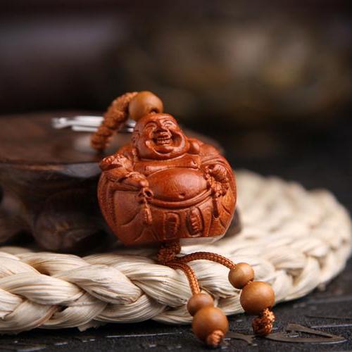 Móc khóa gỗ thủ công khắc hình phật di lặc bình an