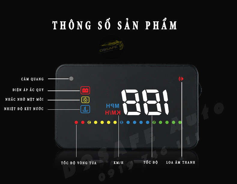 HUD V200 - Màn Hình HUD - Hiển Thị Thông Tin Trên Kính Lái Ô Tô - Phụ Kiện Ô tô-HÀNG CHÍNH HÃNG