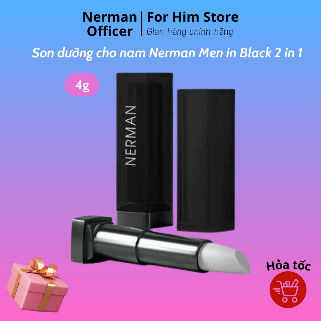 Son dưỡng cho nam Nerman Men in Black 2 in 1 dưỡng ẩm, ngừa thâm môi 4g không tạo màu