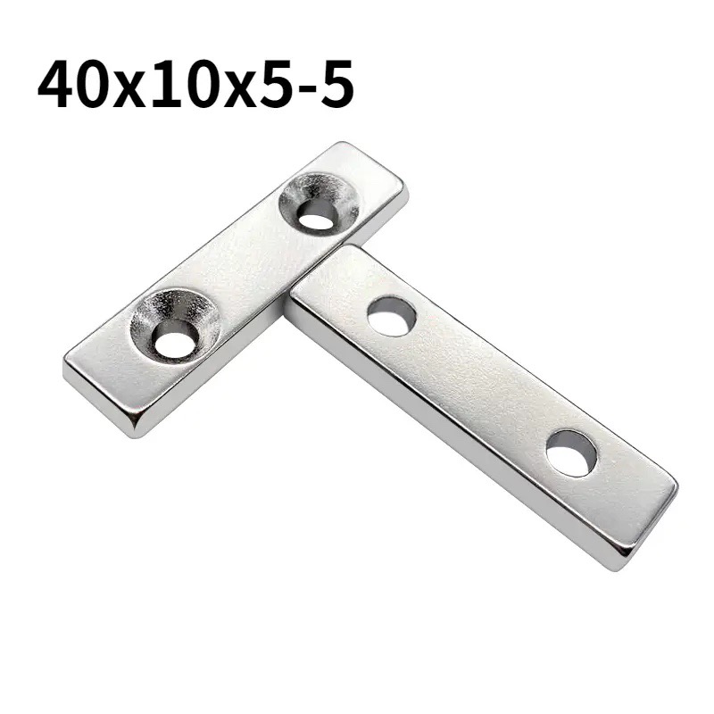 Nam châm hình chữ nhật có 2 lỗ bắt vít kích thước 40x10x5mm