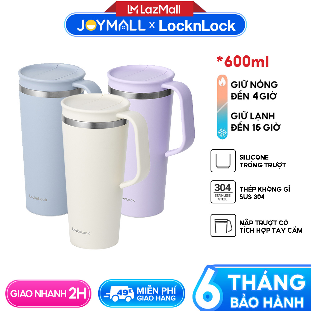 Ly giữ nhiệt LocknLock 600ml LHC4330 Daily Handle Tumbler, Hàng chính hãng, nắp trượt tích hợp tay c