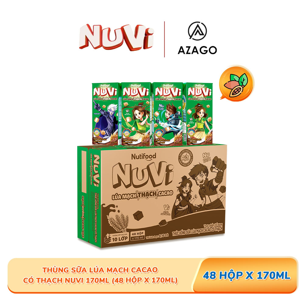 Thùng 48 hộp nuvi thức uống sữa lúa mạch cacao có thạch 170ml - thương hiệu nutifood