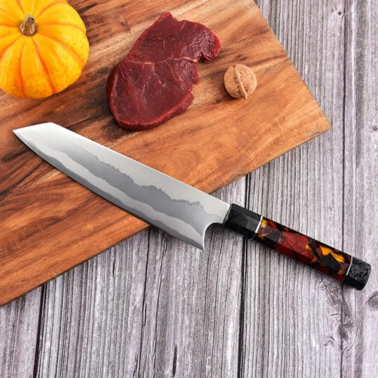 Dao damacus 7 lớp Lõi thép Carbon cao hàng Nhật cao cấp nhập khẩu Tay cầm Cacbon