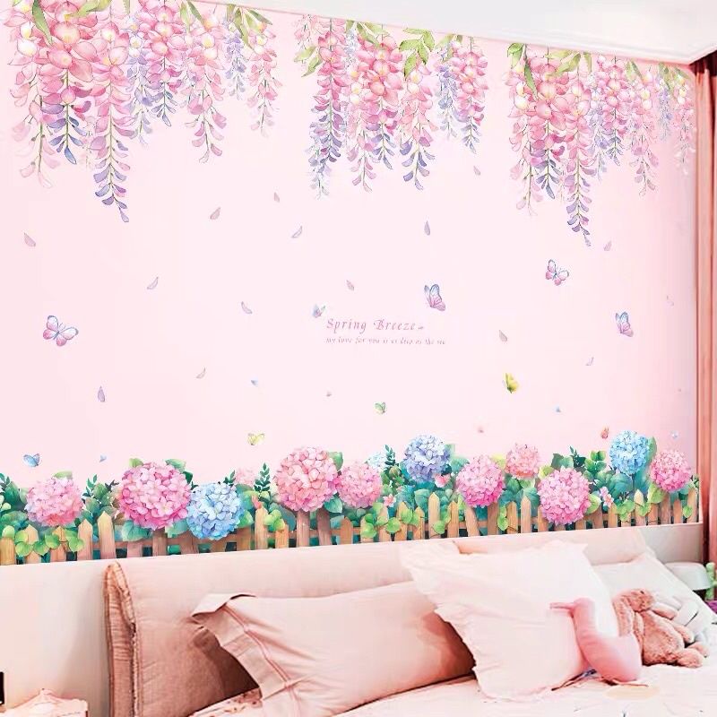 Decal dán tường tán hoa và chân cẩm tú cầu