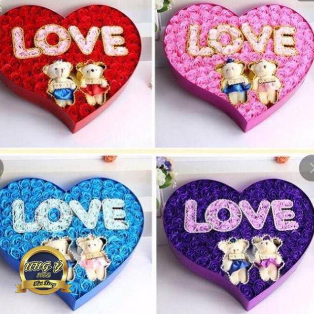 [HCM]Hộp Hoa Hồng Trái Tim 99 Bông Kèm Gấu Hộp quà tặng hoa hồng sáp kèm gấu Quà tặng nhân dịp lễ và kỉ niệm Hoa hồng