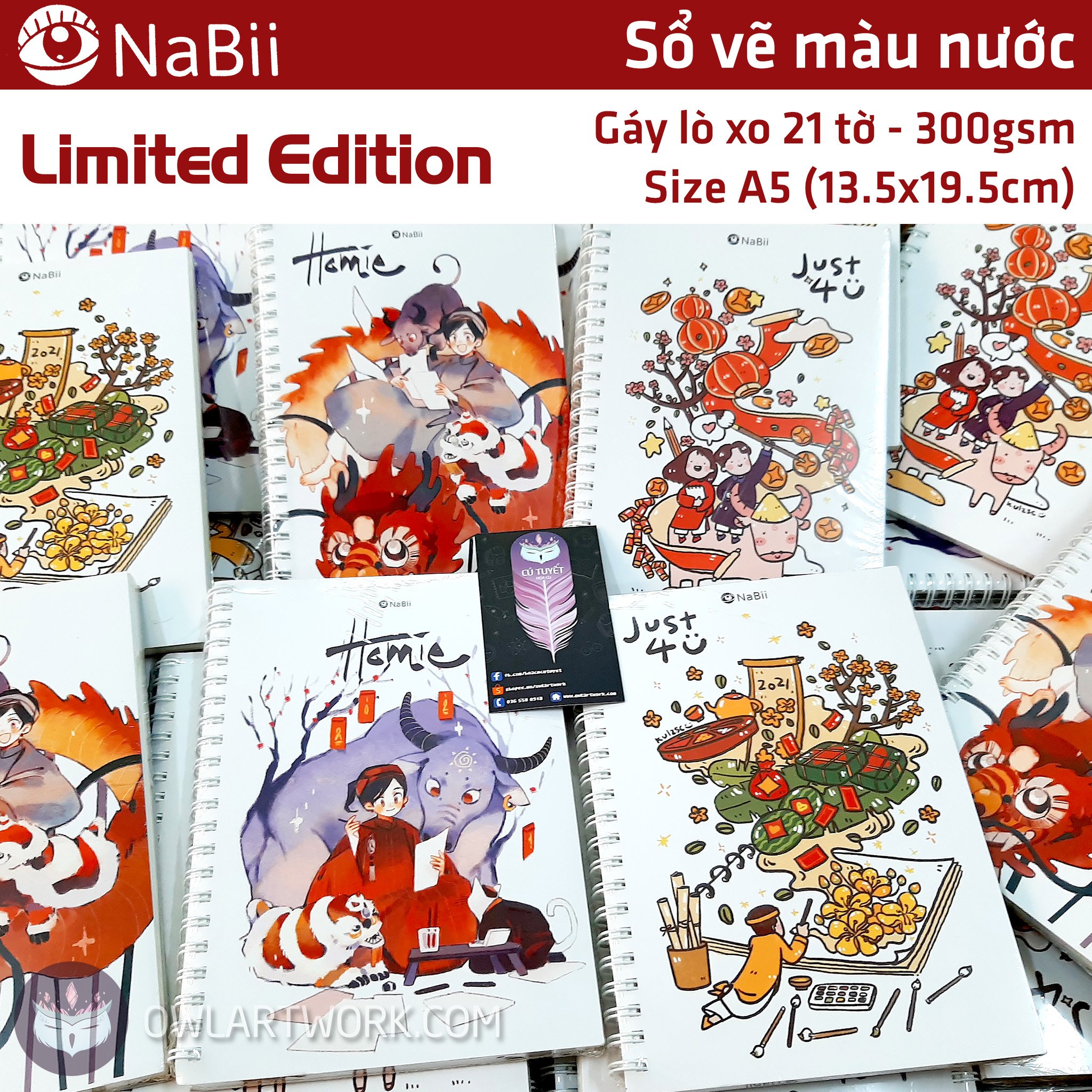 [HCM]Sổ vẽ màu nước NaBii TẾT phiên bản giới hạn 300gsm 21 tờ