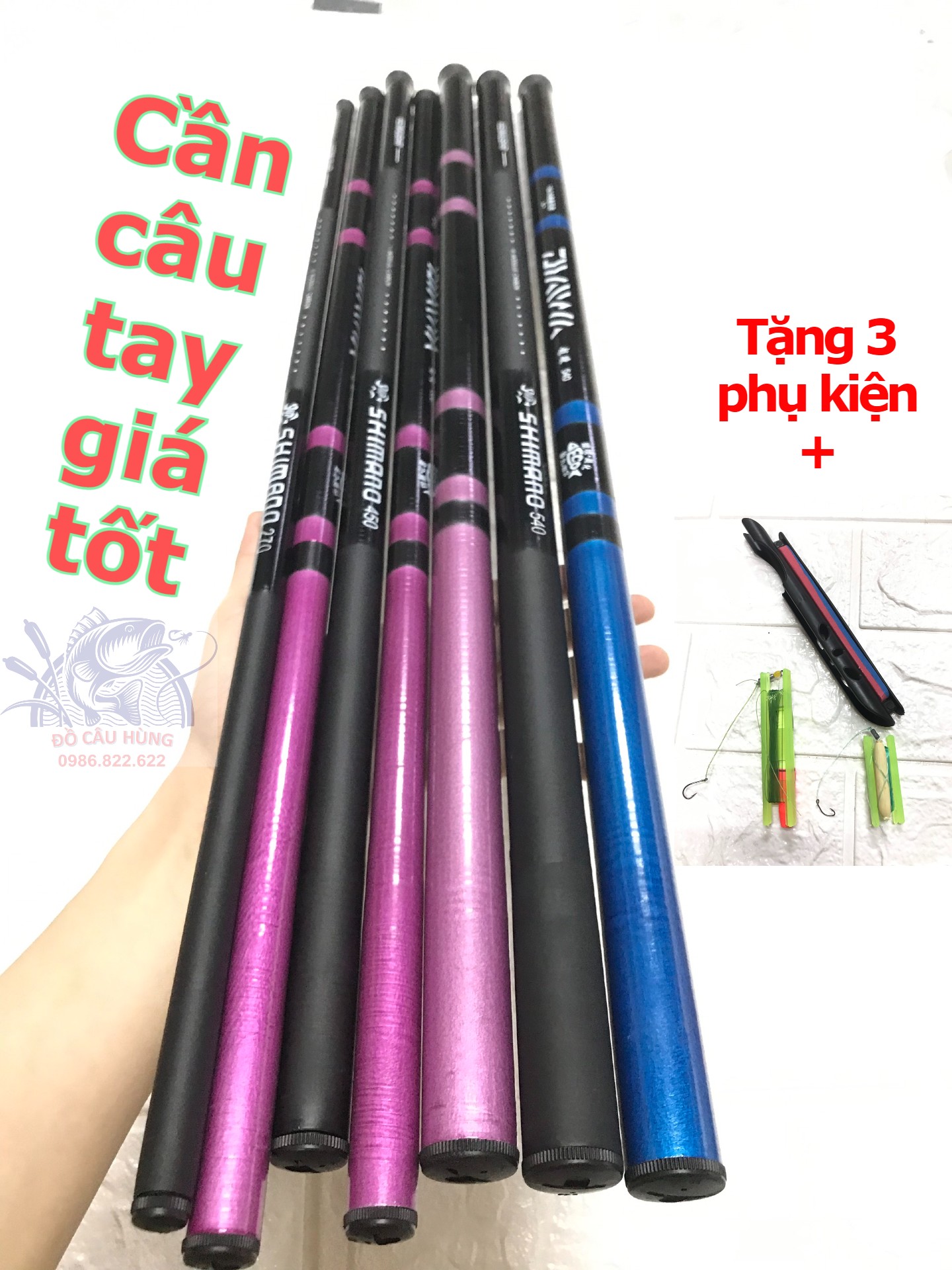 COMBO CẦN CÂU TAY TẶNG KÈM BỘ PHỤ KIỆN. CẦN TAY CACBON SHIMANO DAIWA 3H. CẦN CÂU TAY GIÁ RẺ