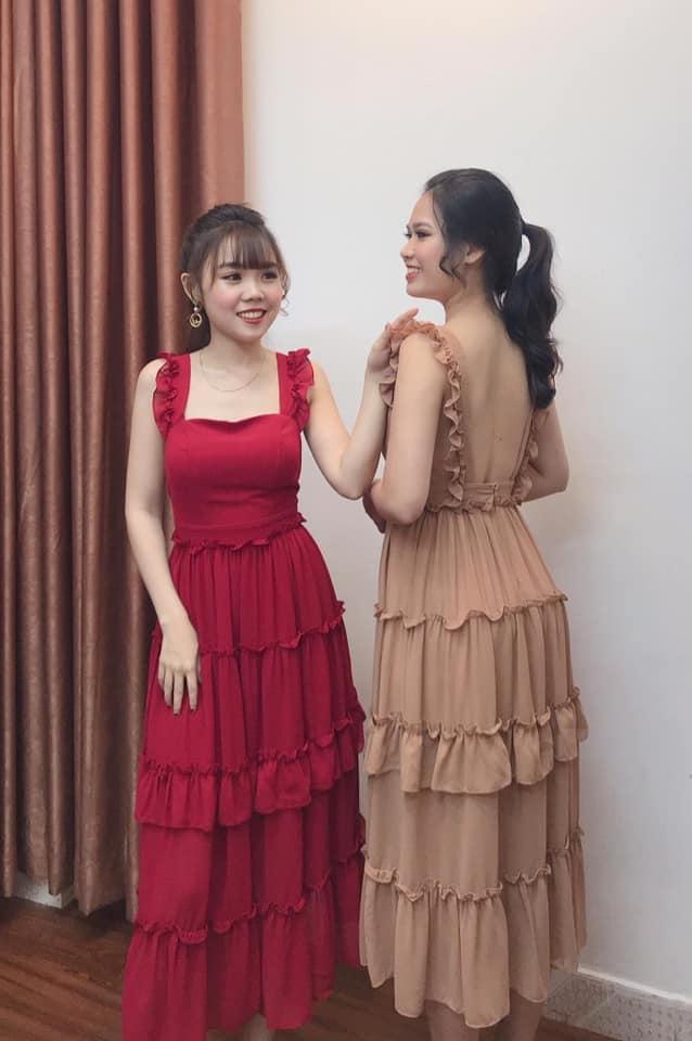 Đầm maxi cánh tiên hở lưng có mút ngưc