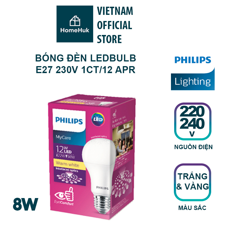 Bóng đèn philips ledbulb 8w e27 230v 1ct/12 apr