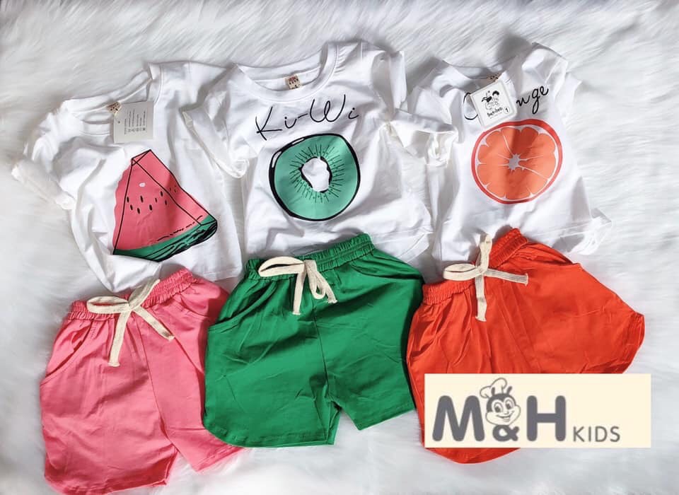 Bộ mặc nhà cotton hoa quả bé gái