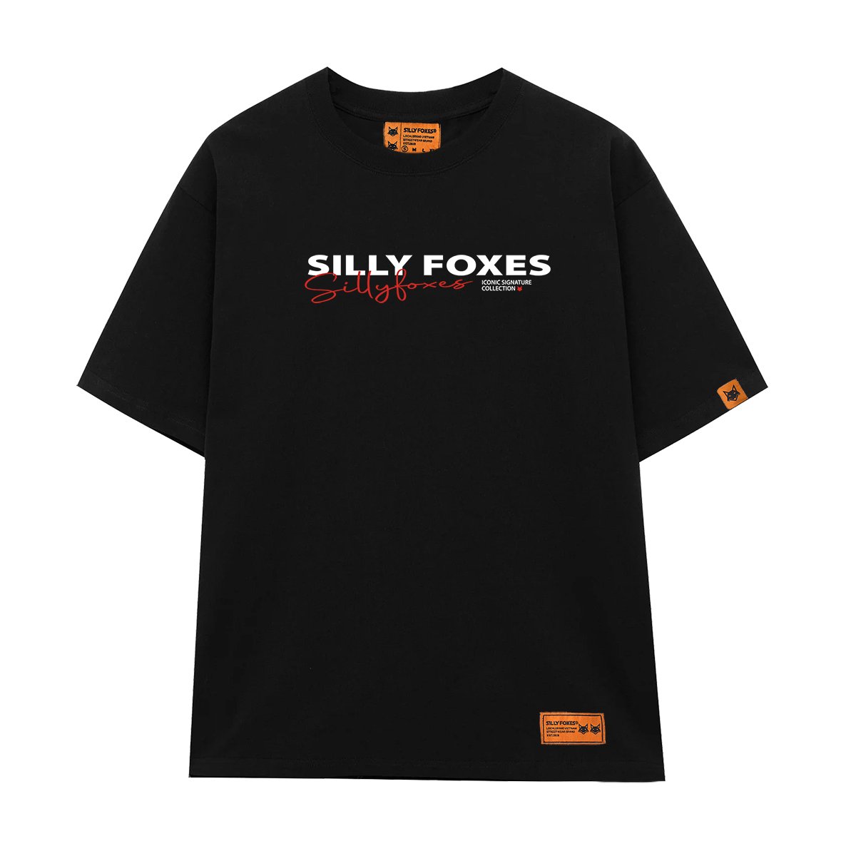 Áo thun iconic signature silly foxes đen cam - slf0011