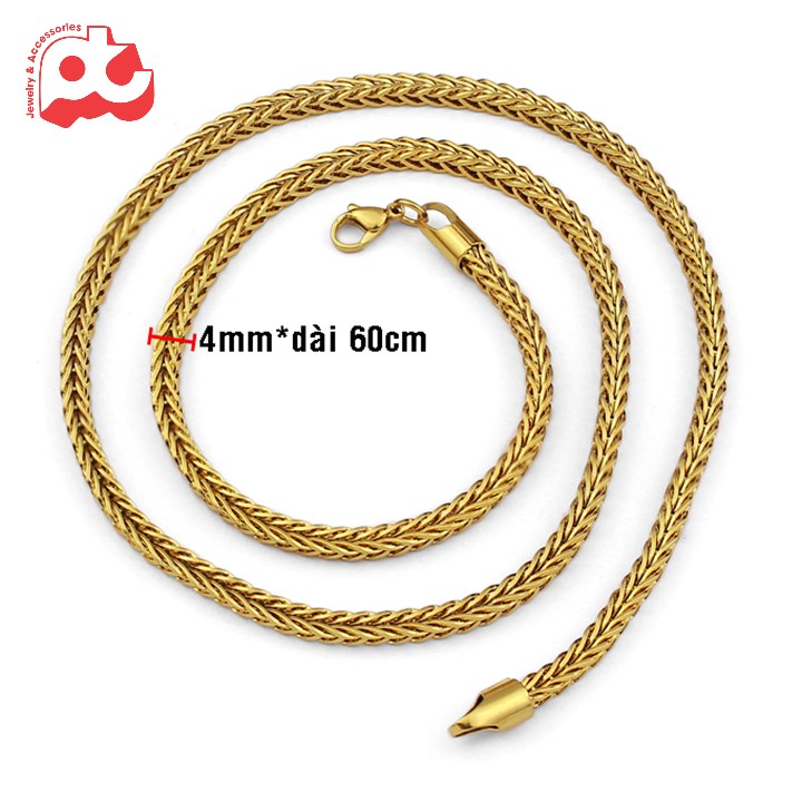 [Hoàn tiền 6%]Dây chuyền nam inox thời trang kiểu đan xoắn vuông trangsucpt kích cỡ 4mm màu mạ vàng cách điệu thép không gỉ PTDCNA09
