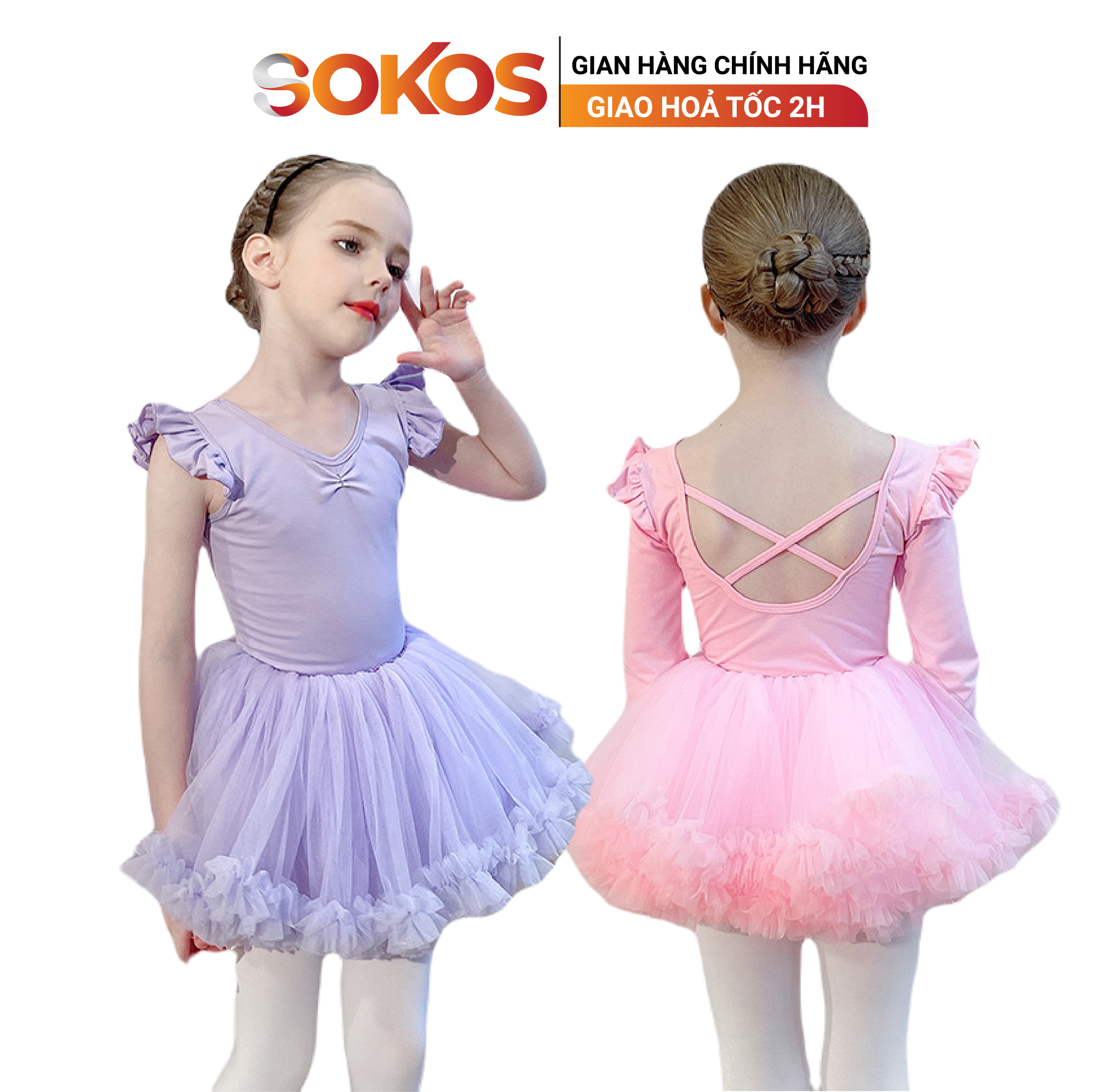 Váy múa ballet dài tay cộc tay binnashi cho bé