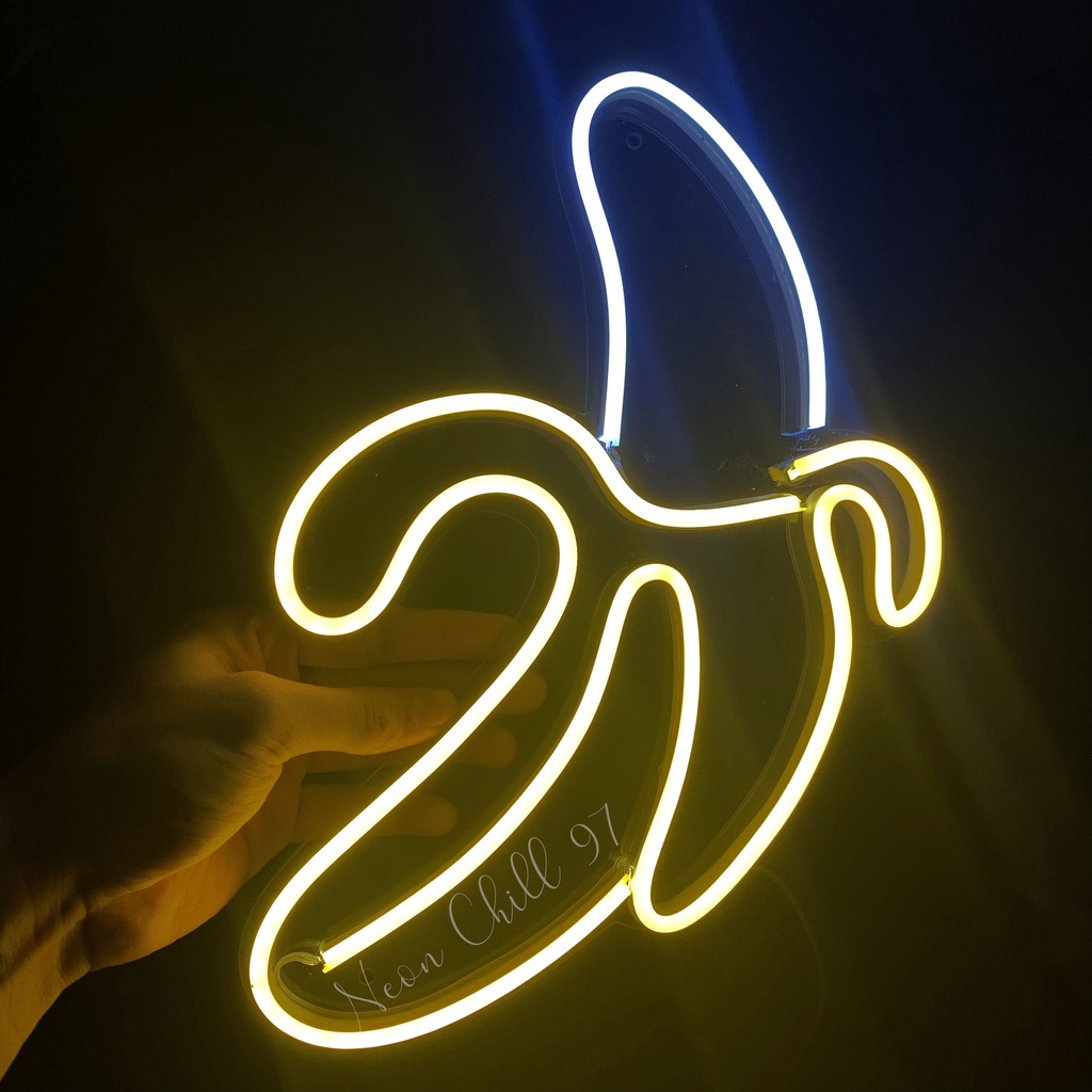 Đèn led neon hình quả chuối 30x20cm màu vàng và trắng decor trang trí phòng ngủ siêu đẹp