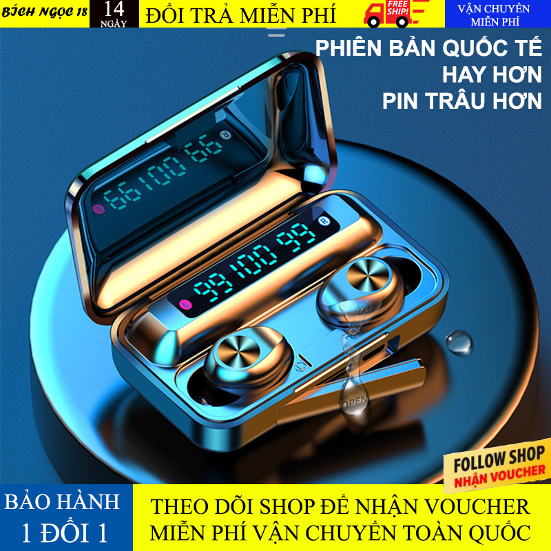 [Bảo hành 1 đổi 1] Tai nghe bluetooth không dây AMOI f9 phiên bản thế hệ 10 có đế sạc dự phòng, mic đàm thoại - Tai nghe không dây nhét tai Amoi f9-10 - Tai nghe bluetooth mini