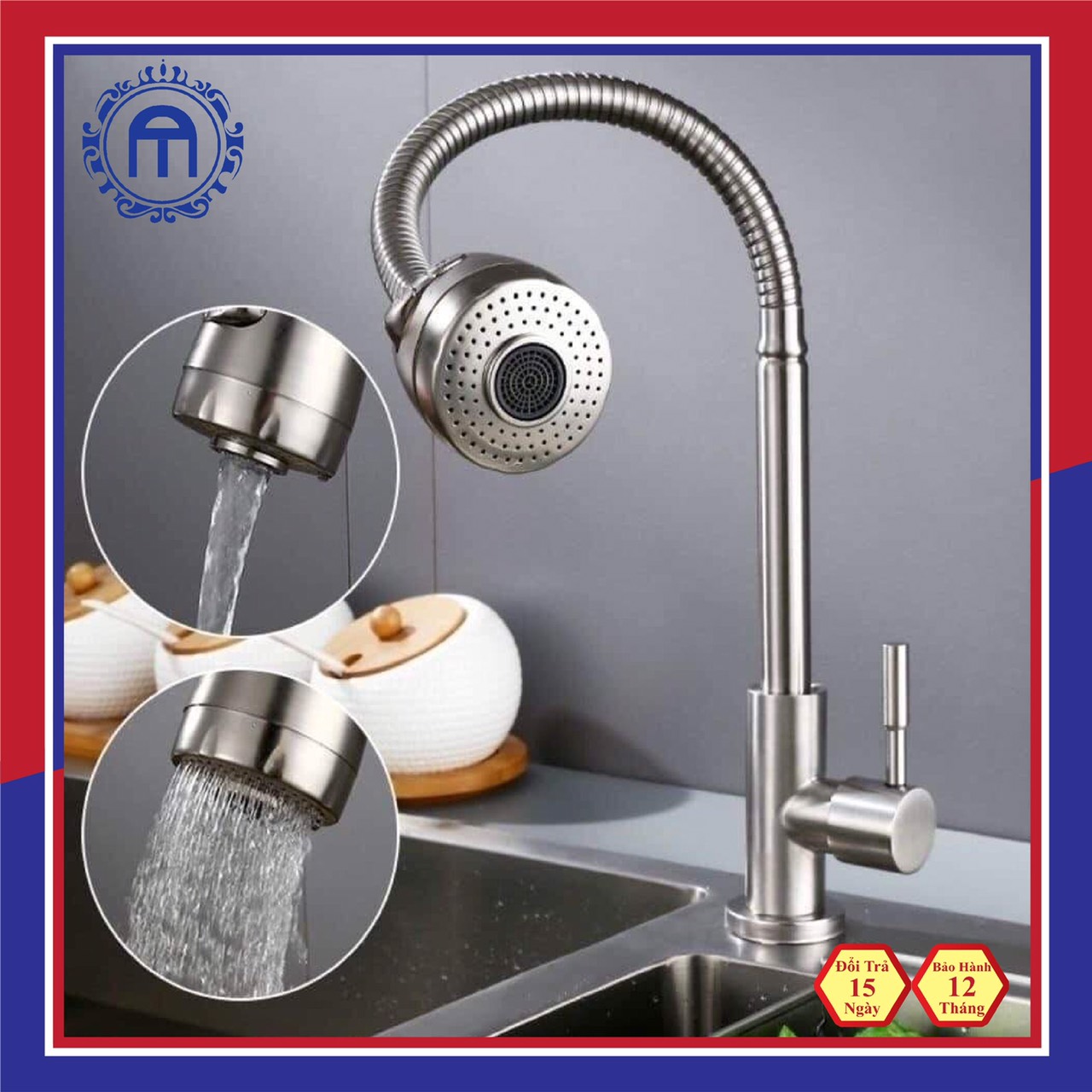 Vòi rửa chén, vòi rửa bát lò xo inox 304