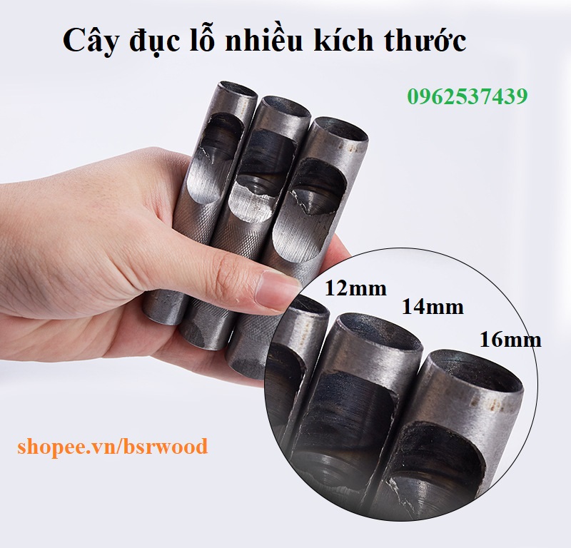 Cây đục lỗ Dụng cụ đục lỗ tròn Size 11-12-13-14-15-16-17-18-19-20-21-22-25-30-35mm Bằng thép đen Hàng Việt Nam