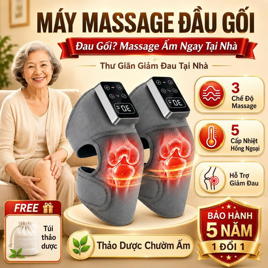 Đai Massage Đầu Gối Không Dây Nén Nóng, Giảm Đau Nhức Gối, Khô Khớp, Tê Buốt, Dùng Tại Nhà