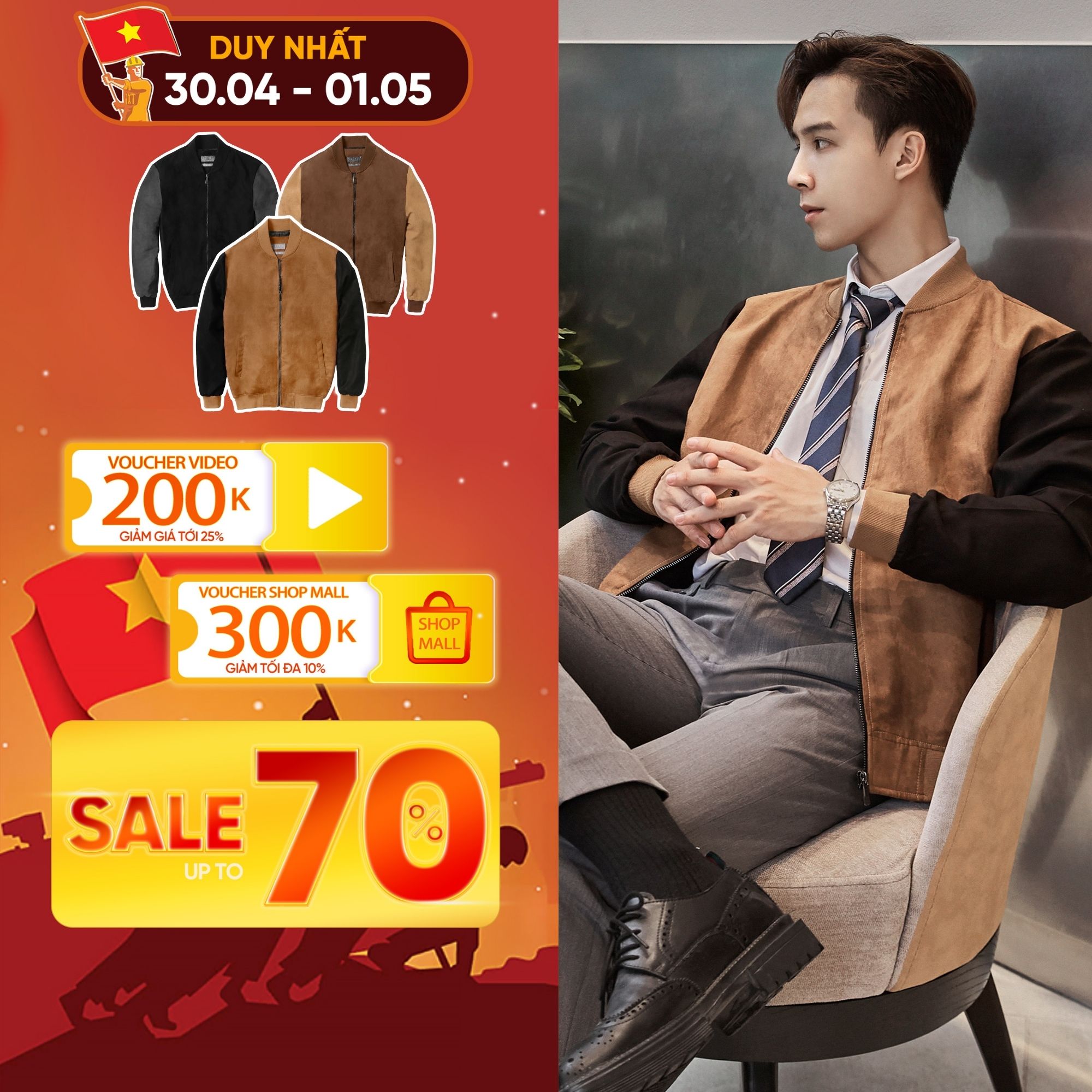 Áo khoác bomber nam phối màu chất da lộn thời trang