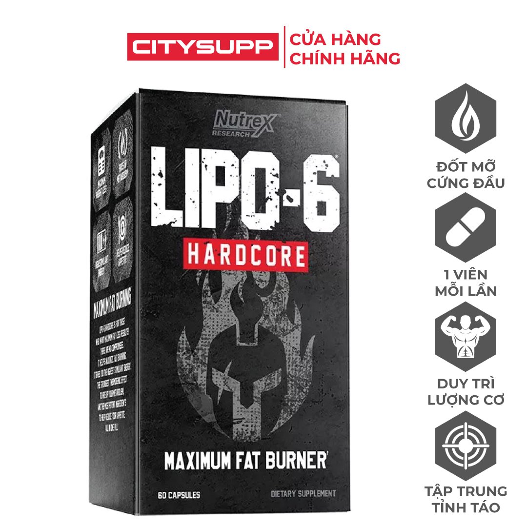 Nutrex lipo 6 hardcore hỗ trợ sinh nhiệt đốt mỡ, giảm cân, không mất cơ | nội địa usa
