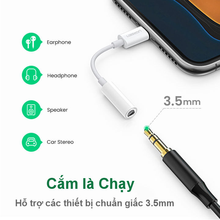 Cáp Lightning sang 3.5mm Audio chuẩn MFI UGREEN US211 - Dùng tai nghe 3.5mm cho iPhone 11 Pro Max / iPhone Xs Max / iPhone Xr / iPhone X / iPhone 8 Plus / iPhone 7 Plus Cáp Lightning sang 3.5mm Audio chuẩn MFI UGREEN US211 - Dùng tai nghe 3.5mm cho iPhone 11 Pro Max / iPhone Xs Max / iPhone Xr / iPhone X / iPhone 8 Plus / iPhone 7 Plus