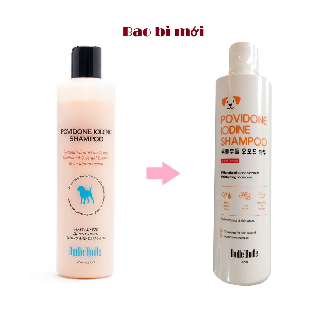 Sữa tắm viêm da thảo dược cho chó budle' budle povidone iodine 300ml