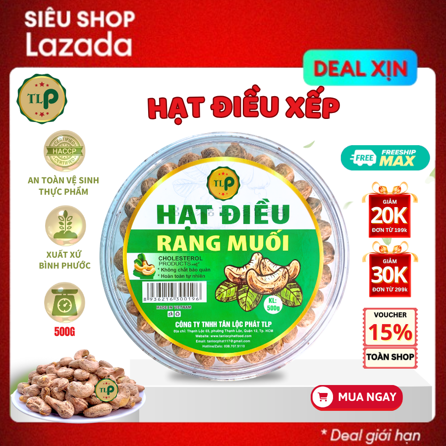 Hạt điều xếp rang muối tân lộc phát - hộp 500g