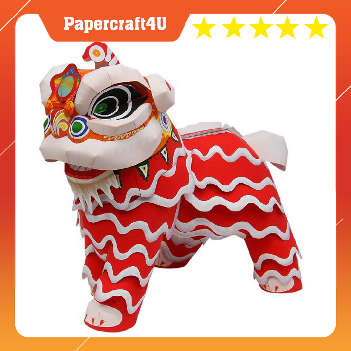 Mô hình giấy 3d mô hình trang trí lể hội tết múa lân - con lân