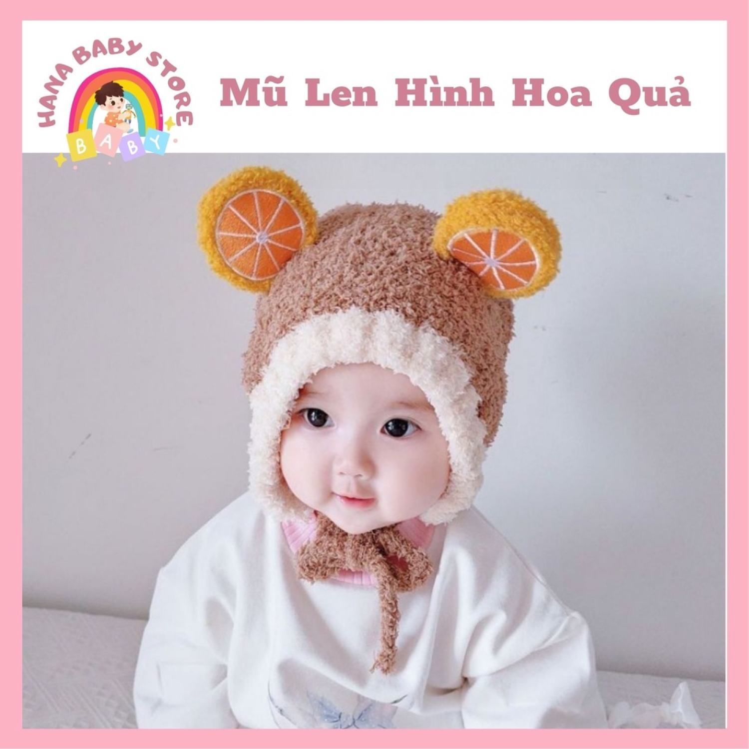 Mũ len cho bé hình hoa quả có dây buộc