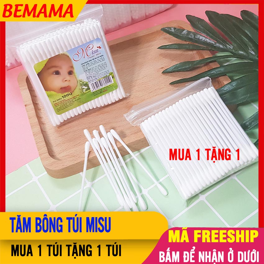 [MUA 1 TẶNG 1] Tăm Bông Trẻ Em MISU (100 QUE/BỊCH), Đã Tiệt Trùng, Đầu Bông Mềm, An Toàn Cho Bé - Tăm Bông Cho Trẻ Sơ Sinh, Tăm Bông Ngoáy Tai Cho Bé, Tam Bong Sơ Sinh, Nha Khoa, Tăm Bông Sơ Sinh Cho Bé - 2 Gói Tăm Bông MISU - BEMAMA