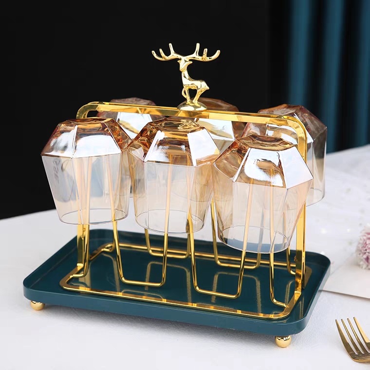 Bộ 6 Ly thủy tinh nhiều màu cao cấp chịu nhiệt 310ml, cốc thủy tinh kiểu đa giác, Ly kim cương pha lê uống nước, cốc uống whisky, Ly uống rượu vang sâm panh, Ly cốc uống nước, wine glass