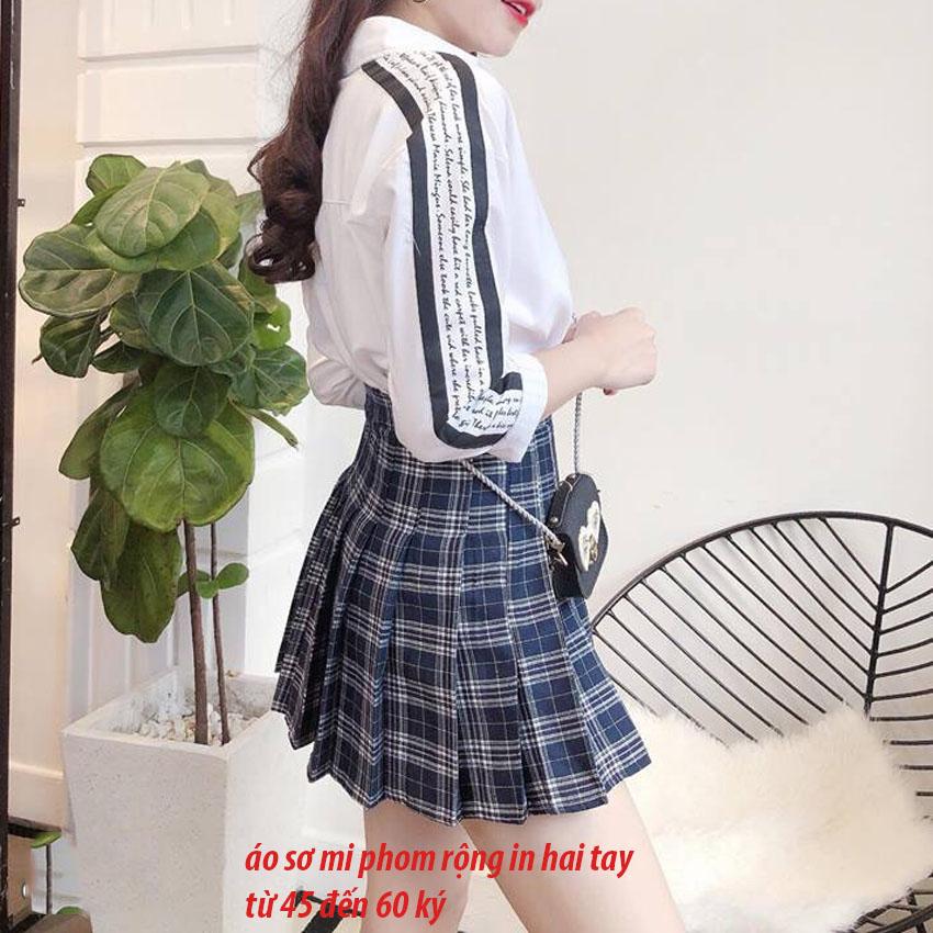 Ao so mi tay dài xl in chữ hai tay áo sơ mi áo sơ mi nữ ao sơ mi phom rộng áo sơ mi nữ in ankhangphuquy