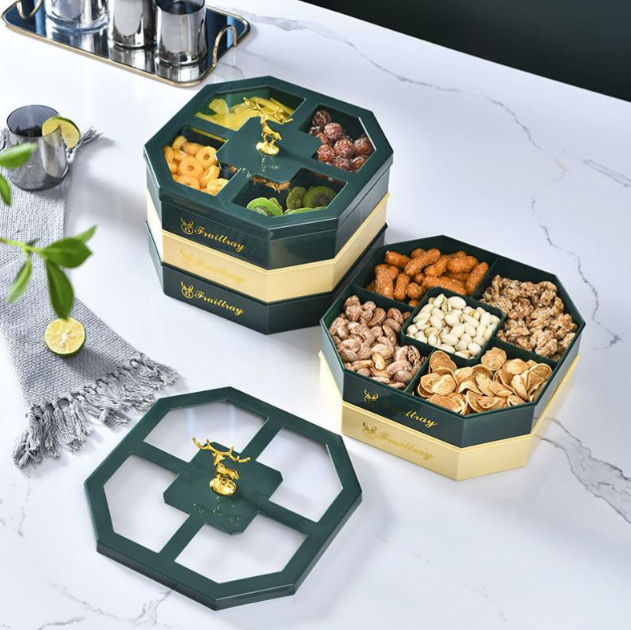 Khay đựng mứt tết, bánh kẹo lúa mạch hình hộp quà tròn xoay