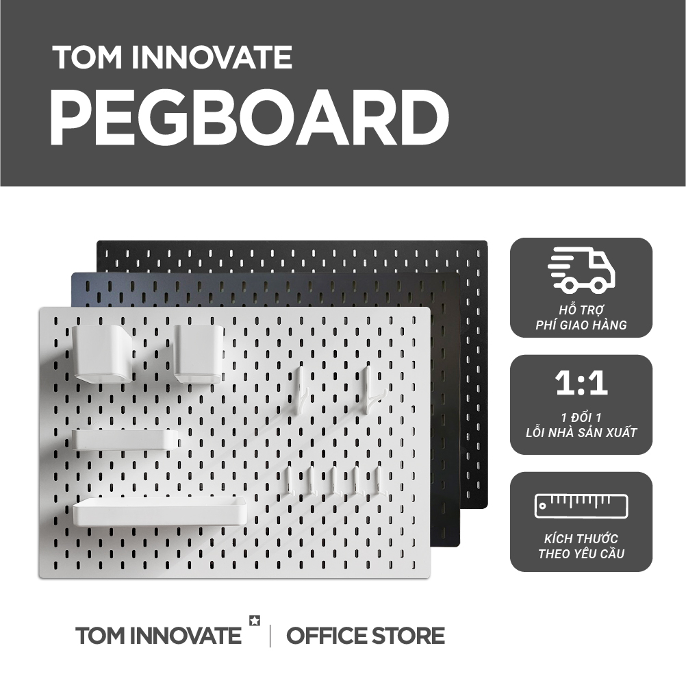 (Tặng kệ và móc treo)BẢNG CÀI TREO TƯỜNG TRẮNG / XÁM / ĐEN BẢNG PEGBOARD CHUẨN SIZE IKEA