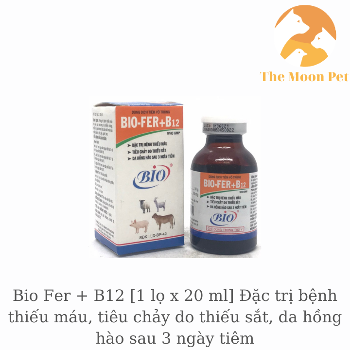 Bio Fer + B12 [1 lọ x 20 ml] Đặc t.rị b.ệnh thiếu máu, tiêu chảy do thiếu sắt, da hồng hào sau 3 ngày tiêm