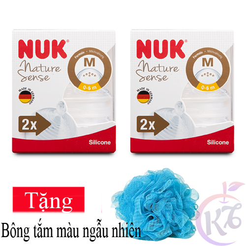 Combo 2 vỹ Ty thay bình sữa NUK Silicone Cổ Rộng size 1M - 2 cái/vỹ Tặng 1 bông tắm màu ngẫu nhiên -