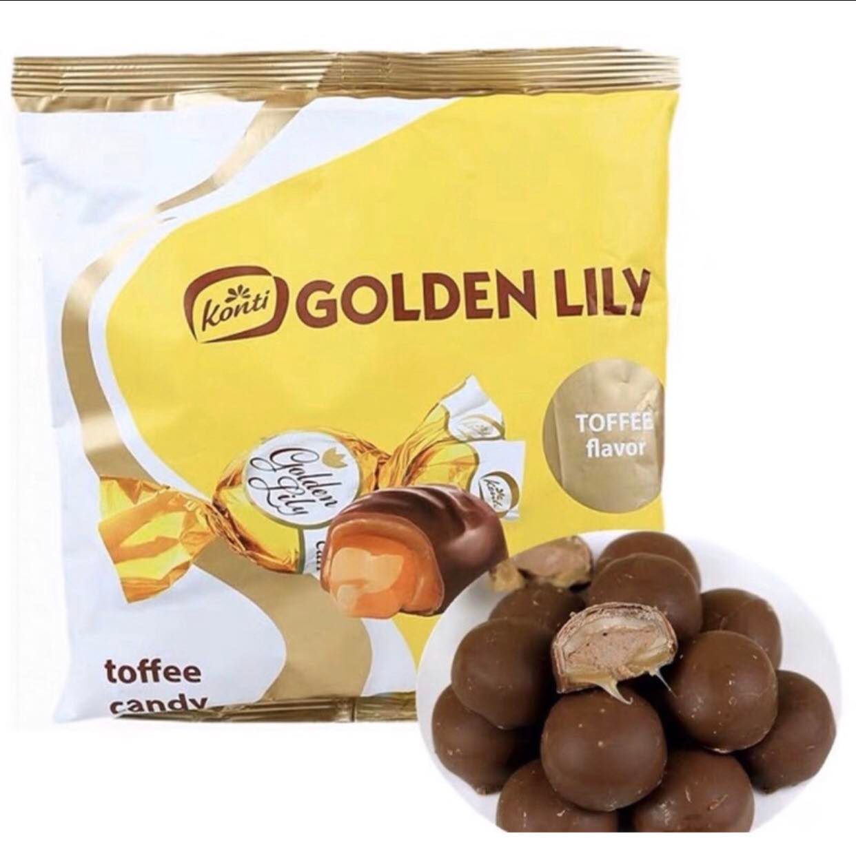 Kẹo socola bông huệ vàng nga konti golden lily - ngon hảo hạng nhân dẻo caramen - gói 500g