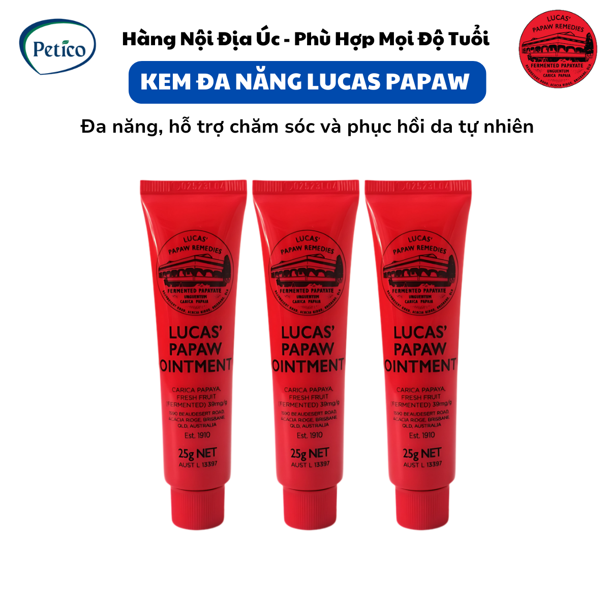  Kem Lucas Papaw 25g từ đu đủ tươi lên men kem mỡ dưỡng môi bỏng da mẩn ngứa Hàng nội địa Úc 