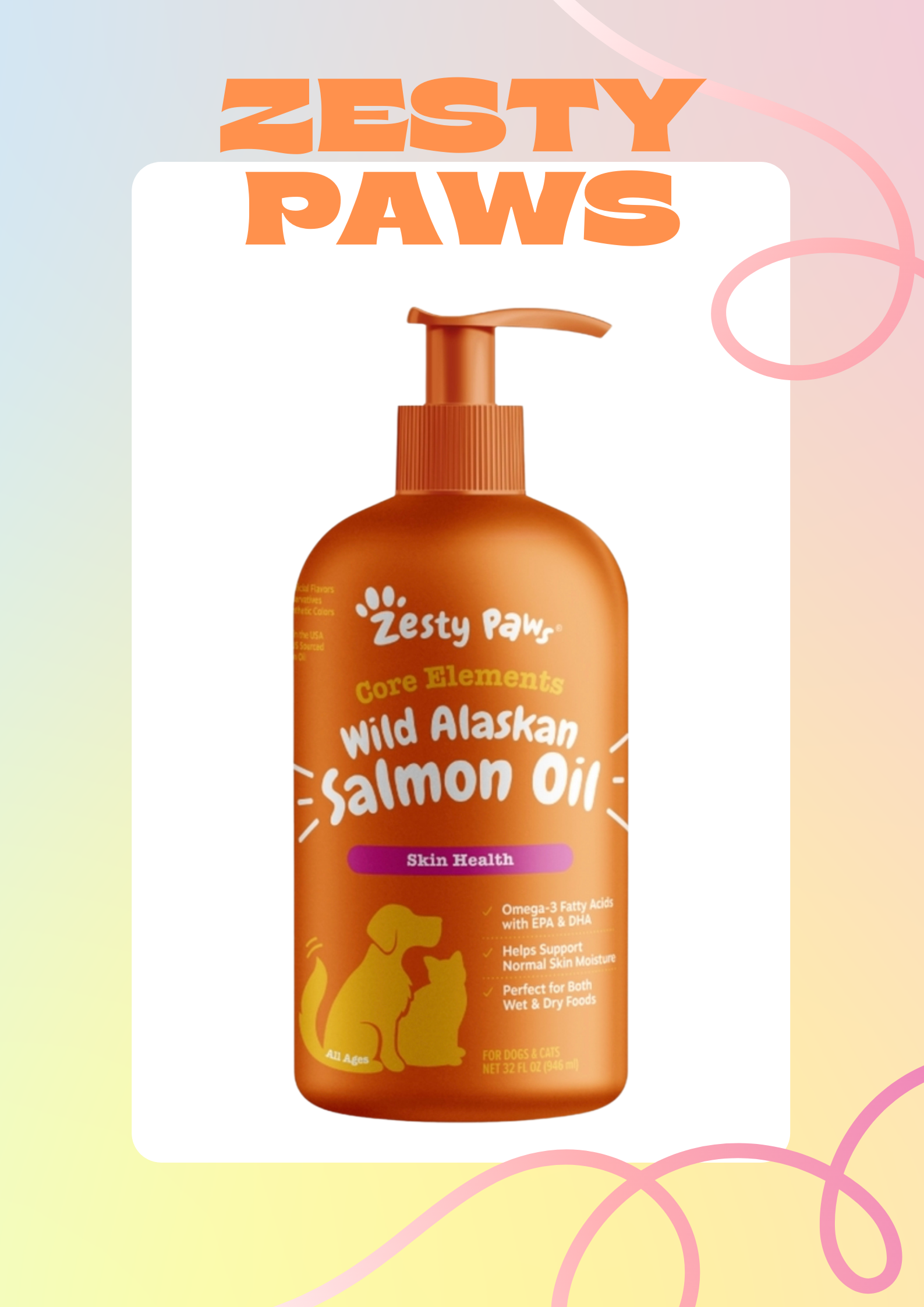 Dầu cá hồi Alaska hỗ trợ lông và da Zesty Paws cho chó mèo size 475 ml hàng Mỹ